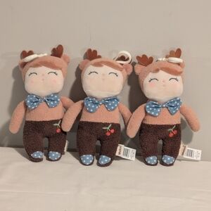 Me Too. Plush Deer with Blue Bow Tie And Cherry Graphics. 6 Inches Each. Mini.
